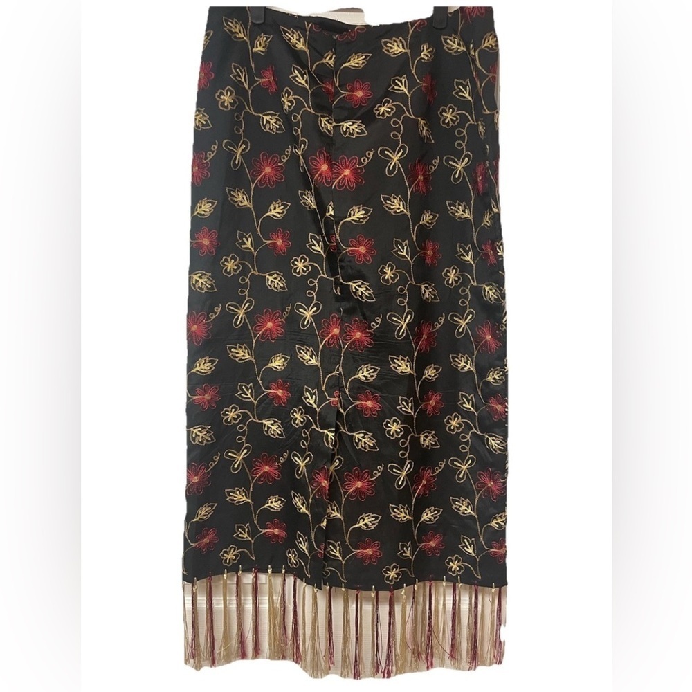 Silkland 100% pure silk maxi skirt Size 16 Black, red and gold, retro, holiday - Picture 2 of 9